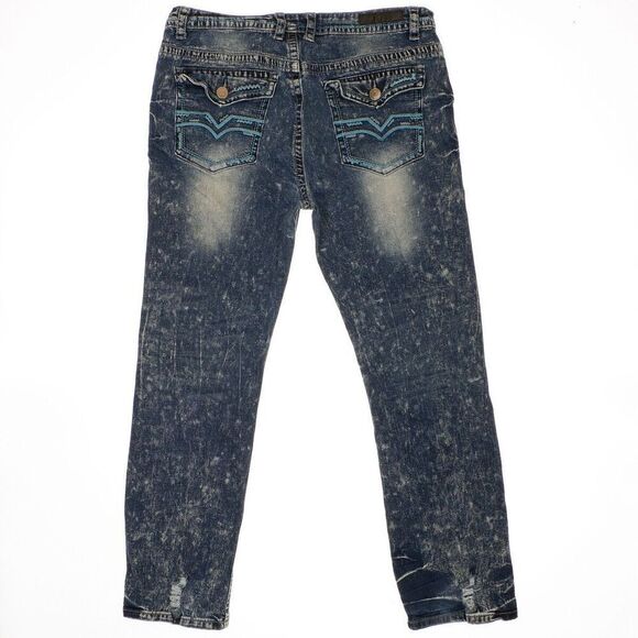 CJ Black Mens Relaxed Straight Flex Jeans 36x32 Actual 35x28 Distressed Blue - Picture 3 of 11